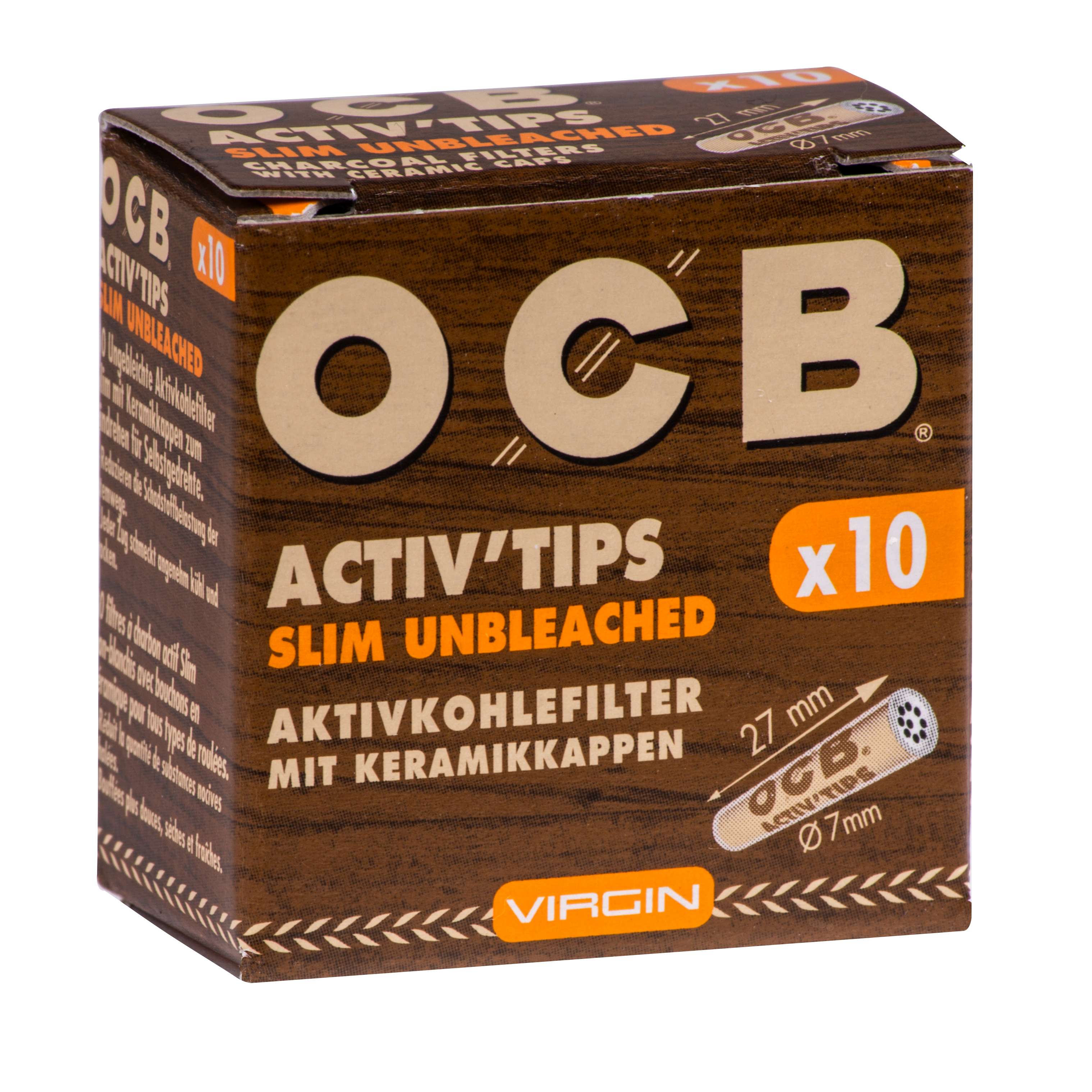 OCB - Filter Slim Activ Tips Unbleached - Braun 7mm à 10 Stück