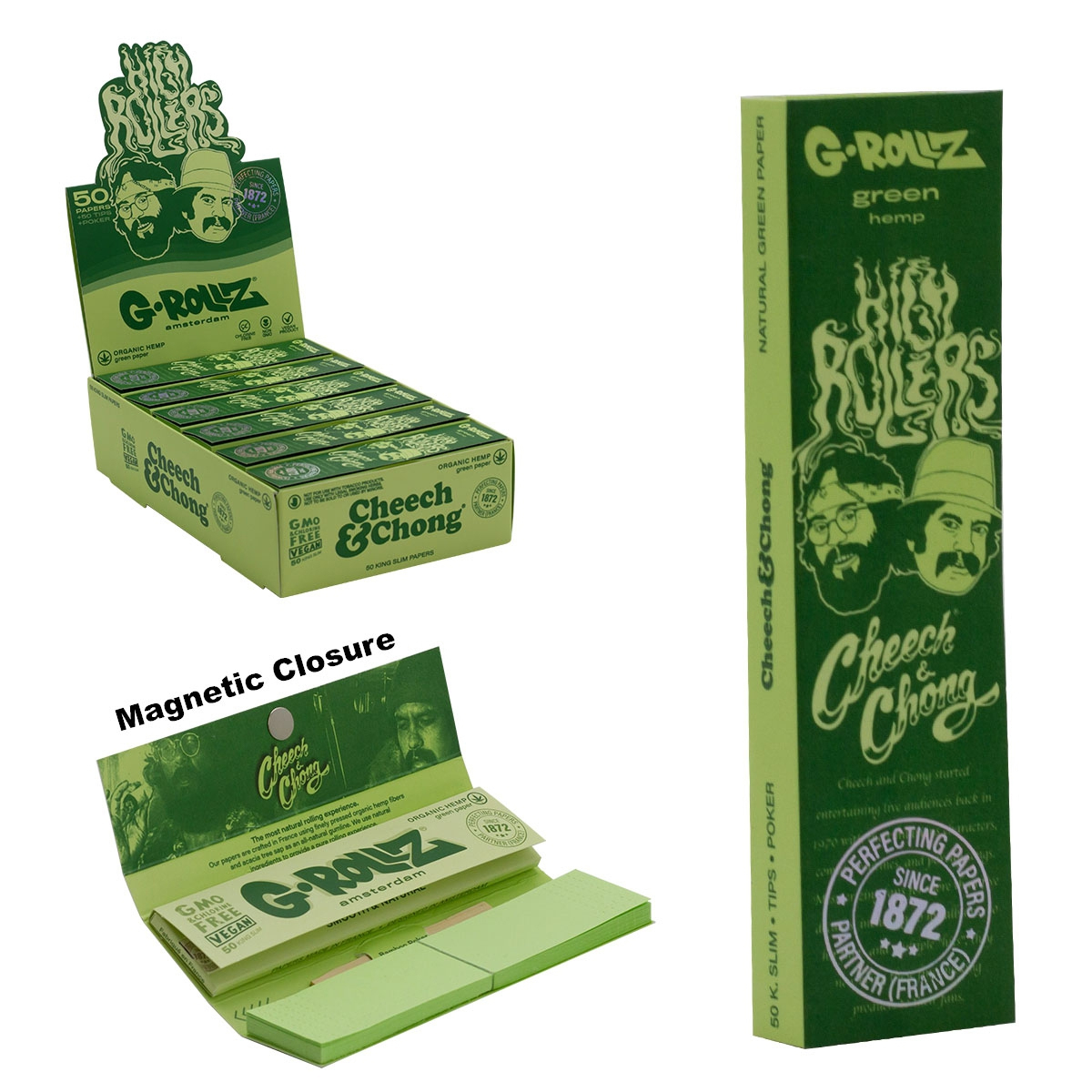 G-Rollz -  "Cheech & Chong" Orgnanic Green Hemp KS Slim Papers + Tips - CC33G-DIS
