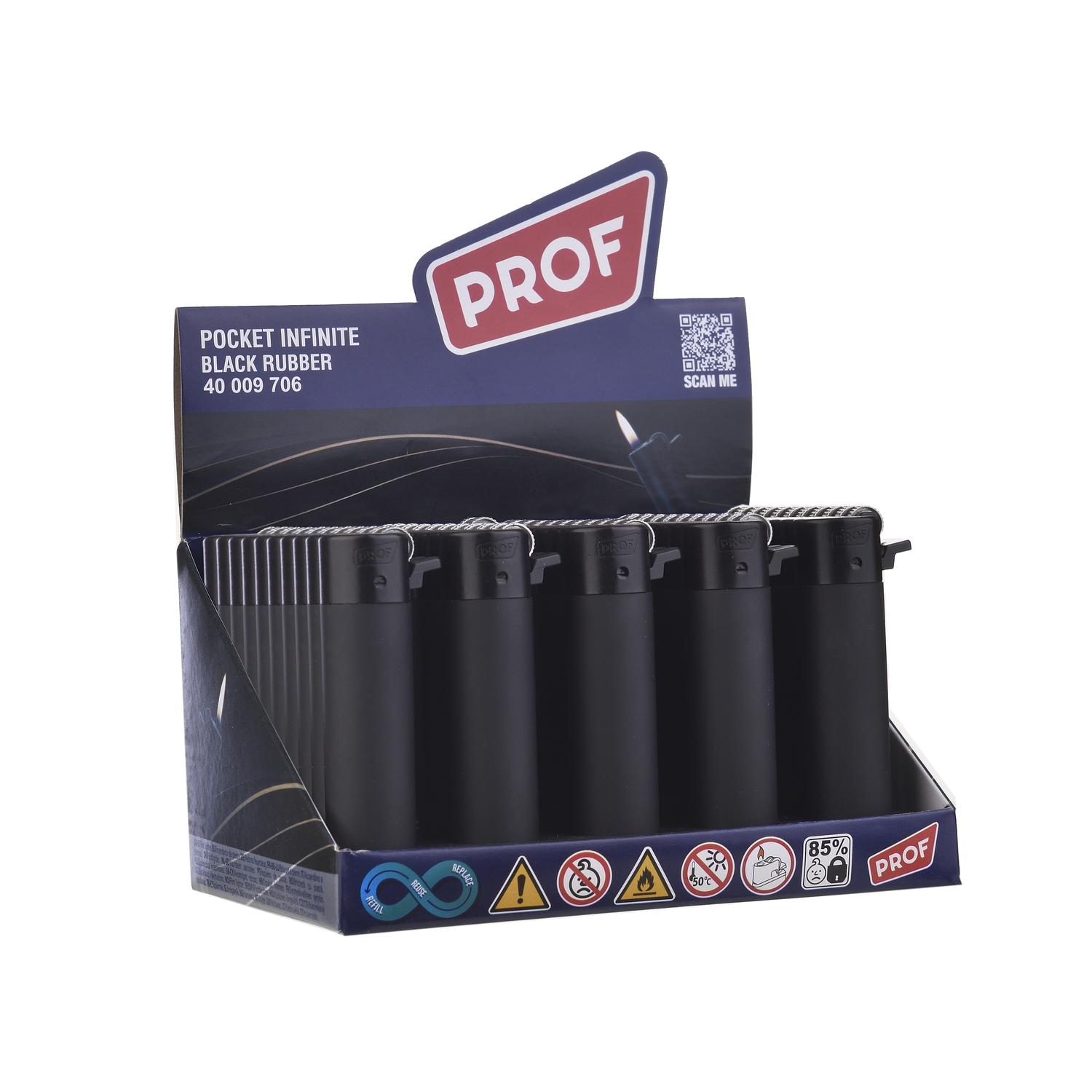 Prof - 3D Feuerzeuge - Black Rubber Round 25er