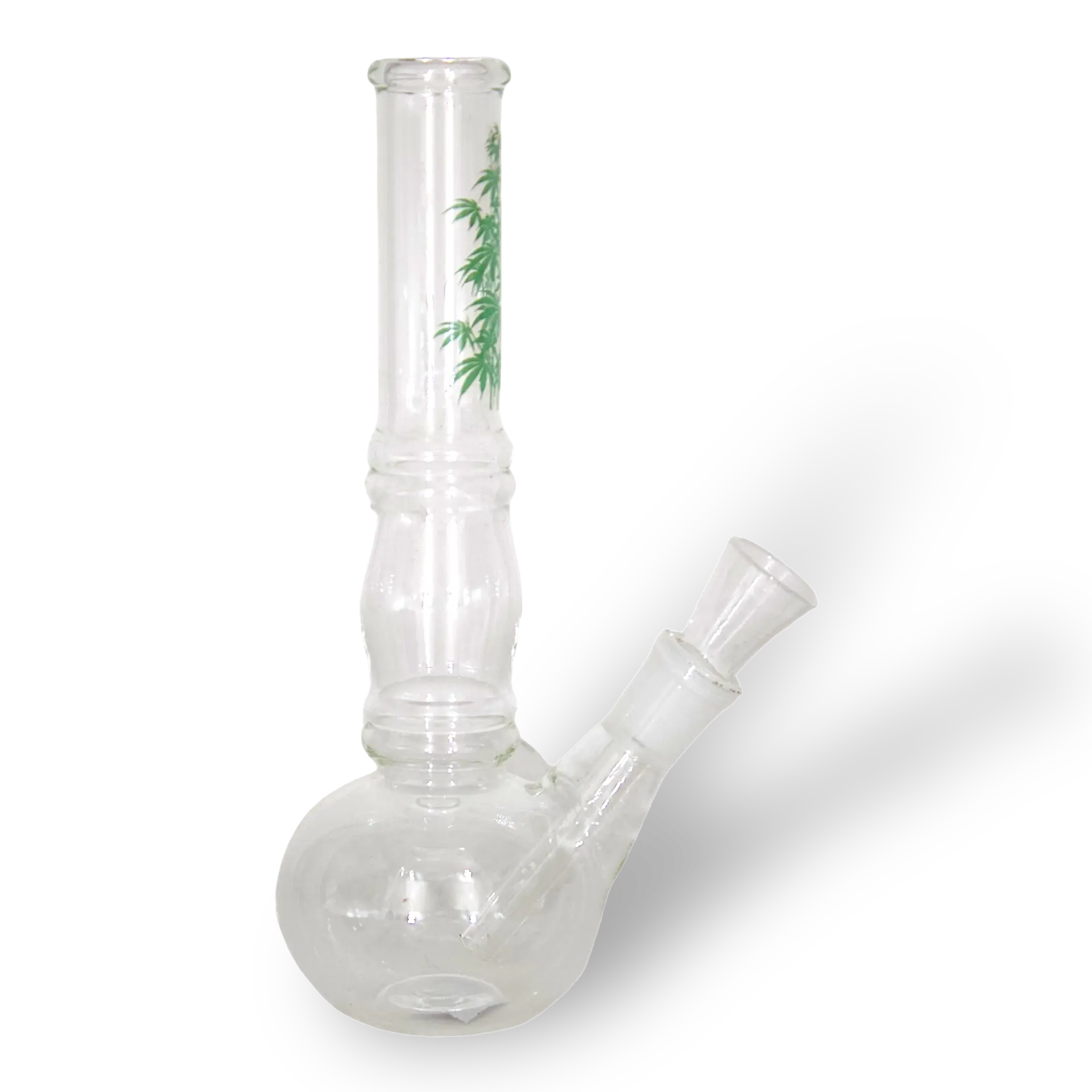Bullet Glasbong mit Bauch & Mitte Kugel+Ringe, Hanf Blï¿½tter