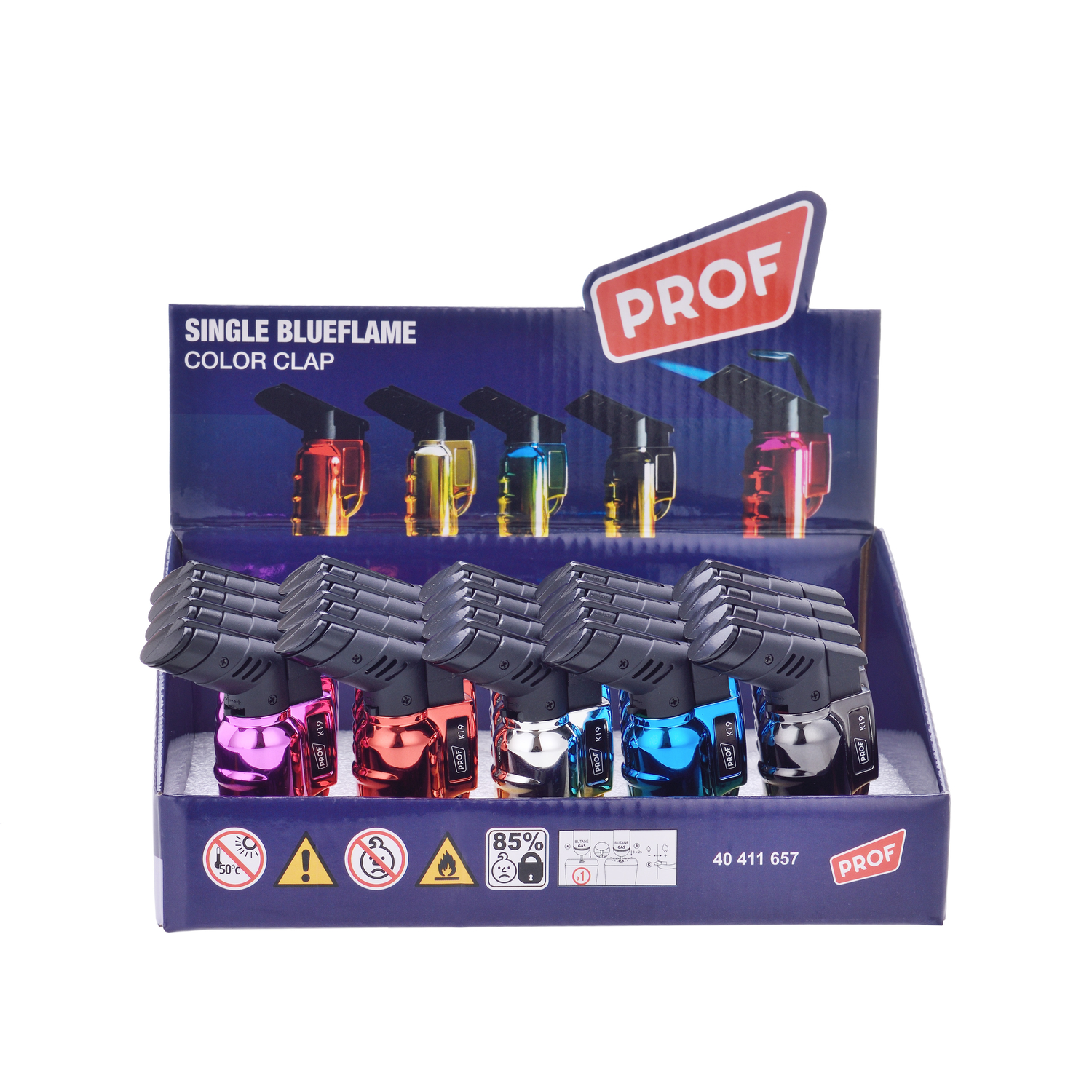 Prof - Feuerzeuge - Clap Anodized Blue Flame 20er