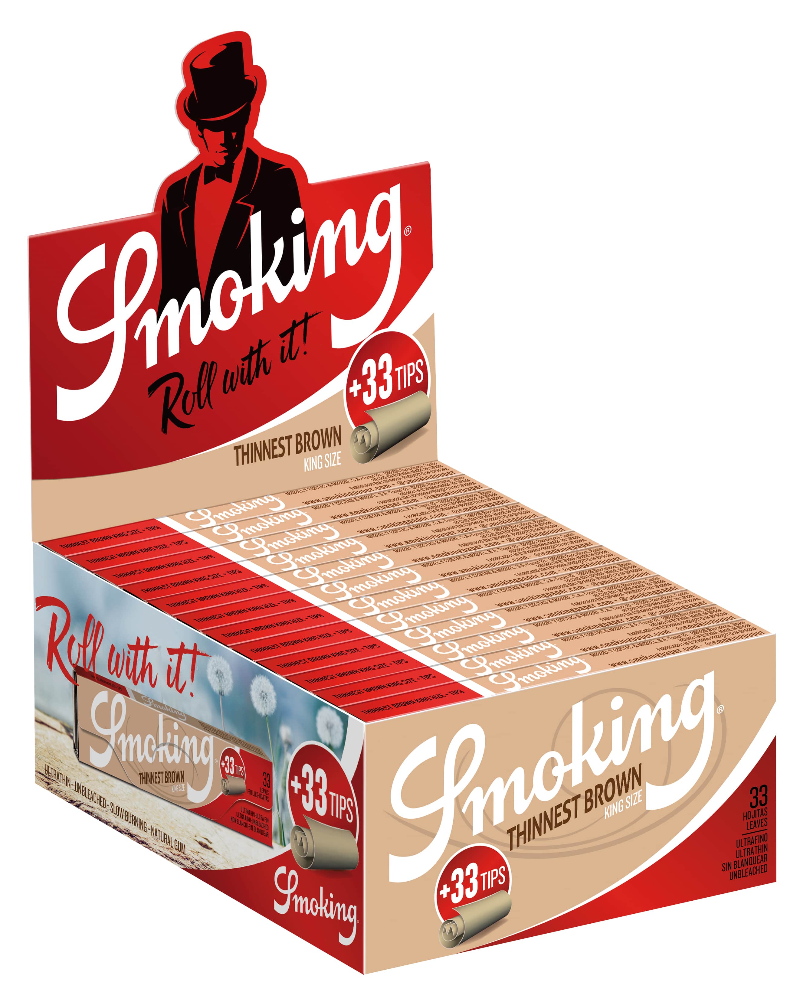 Smoking - King Size - Thinnest Brown 50 Hefte à 33 Blatt + Tips