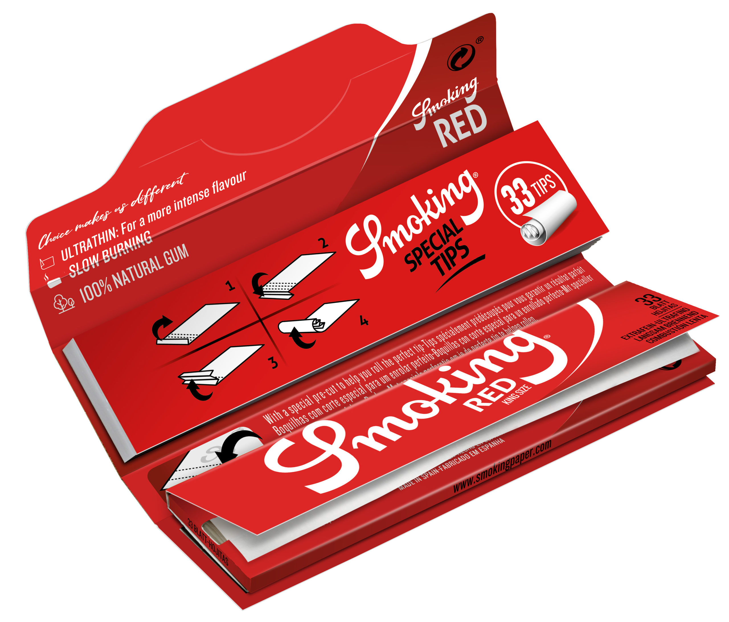 Smoking - King Size - Red - 50 Hefte à 33 Blatt + Tips