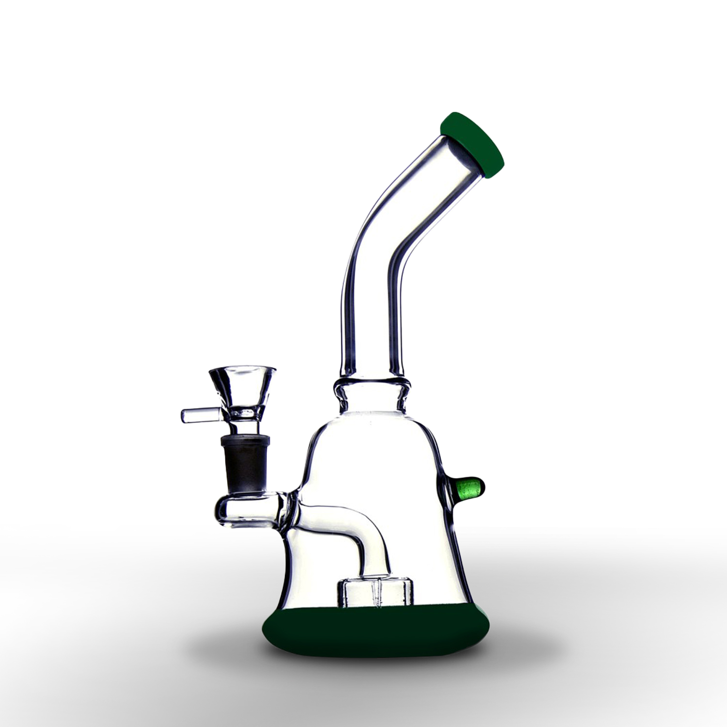 Glas Bong gebogne Hoch-.22cm. mit Pelculater .boden+ mund Grï¿½n.14,5mm. Schliff.