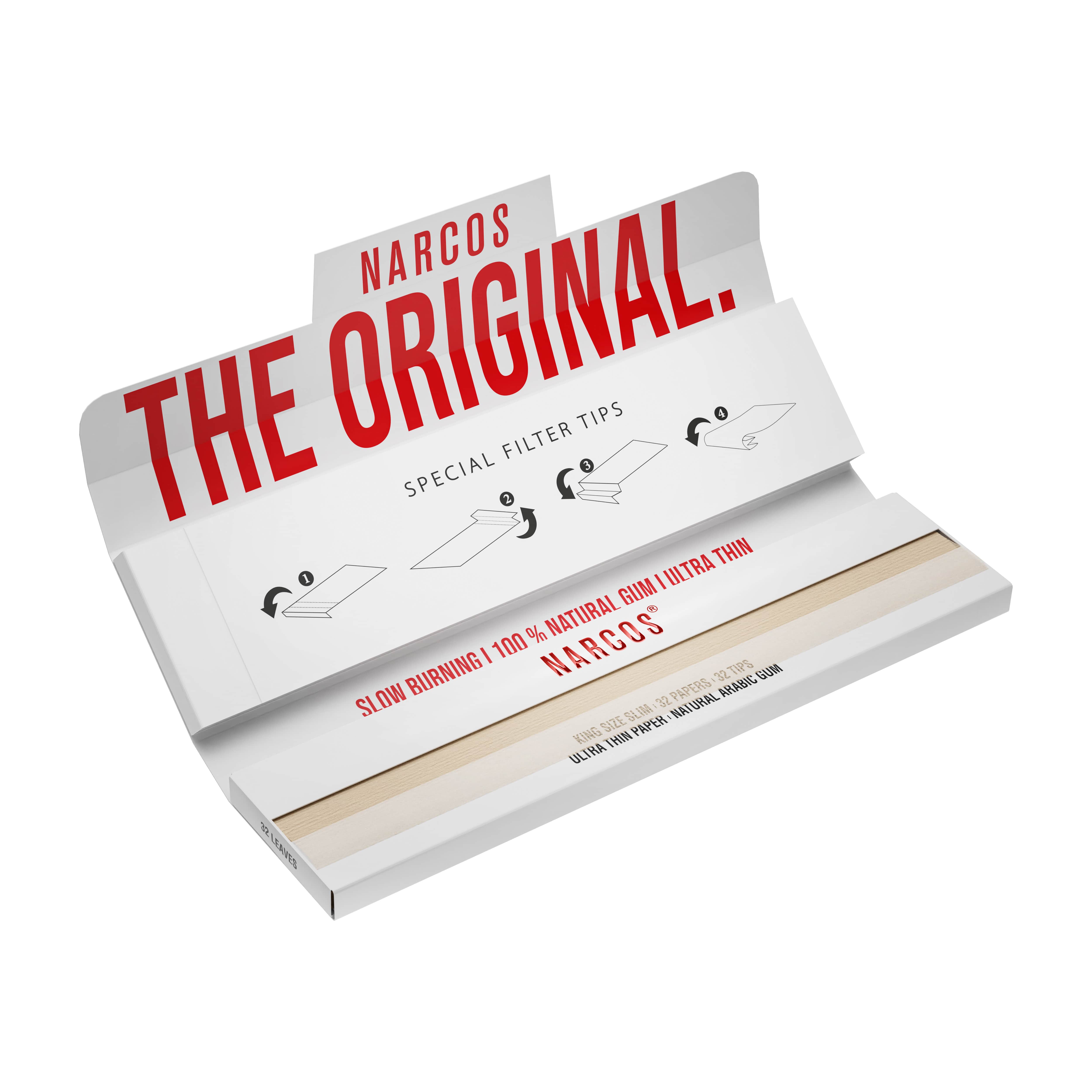 Narcos - Kingsize Slim - mit Tips 32 Hefte à 32 Blatt - White Edition 4961