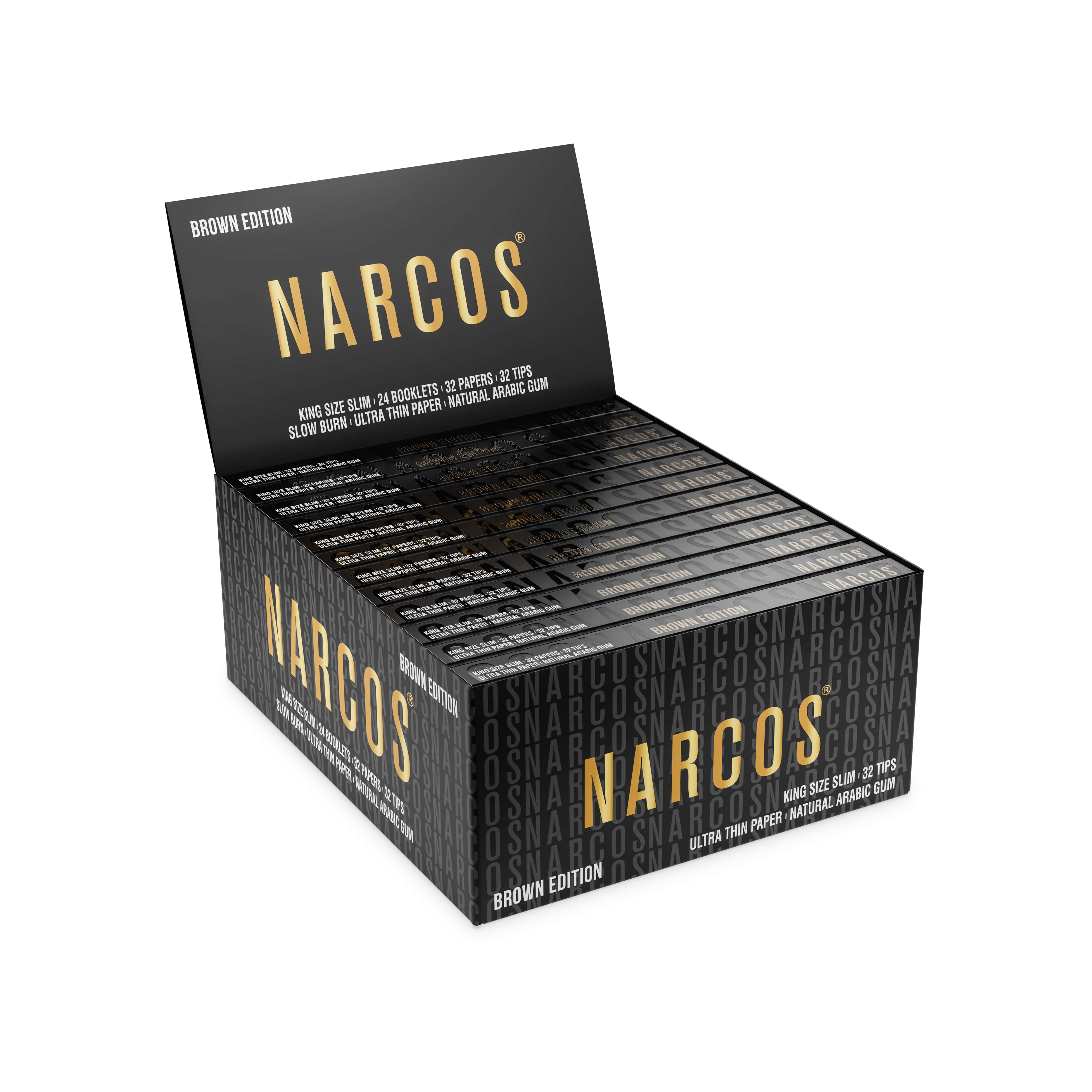 Narcos - Kingsize Slim - mit Tips 32 Hefte à 32 Blatt - Brown Edition 4962