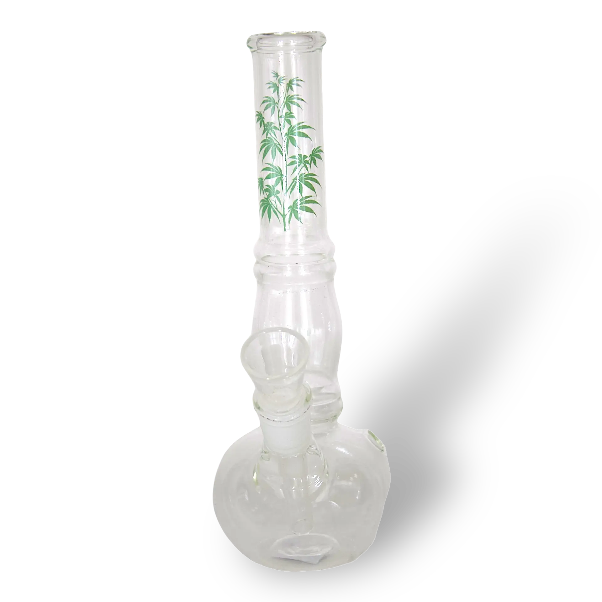 Bullet Glasbong mit Bauch & Mitte Kugel+Ringe, Hanf Blï¿½tter