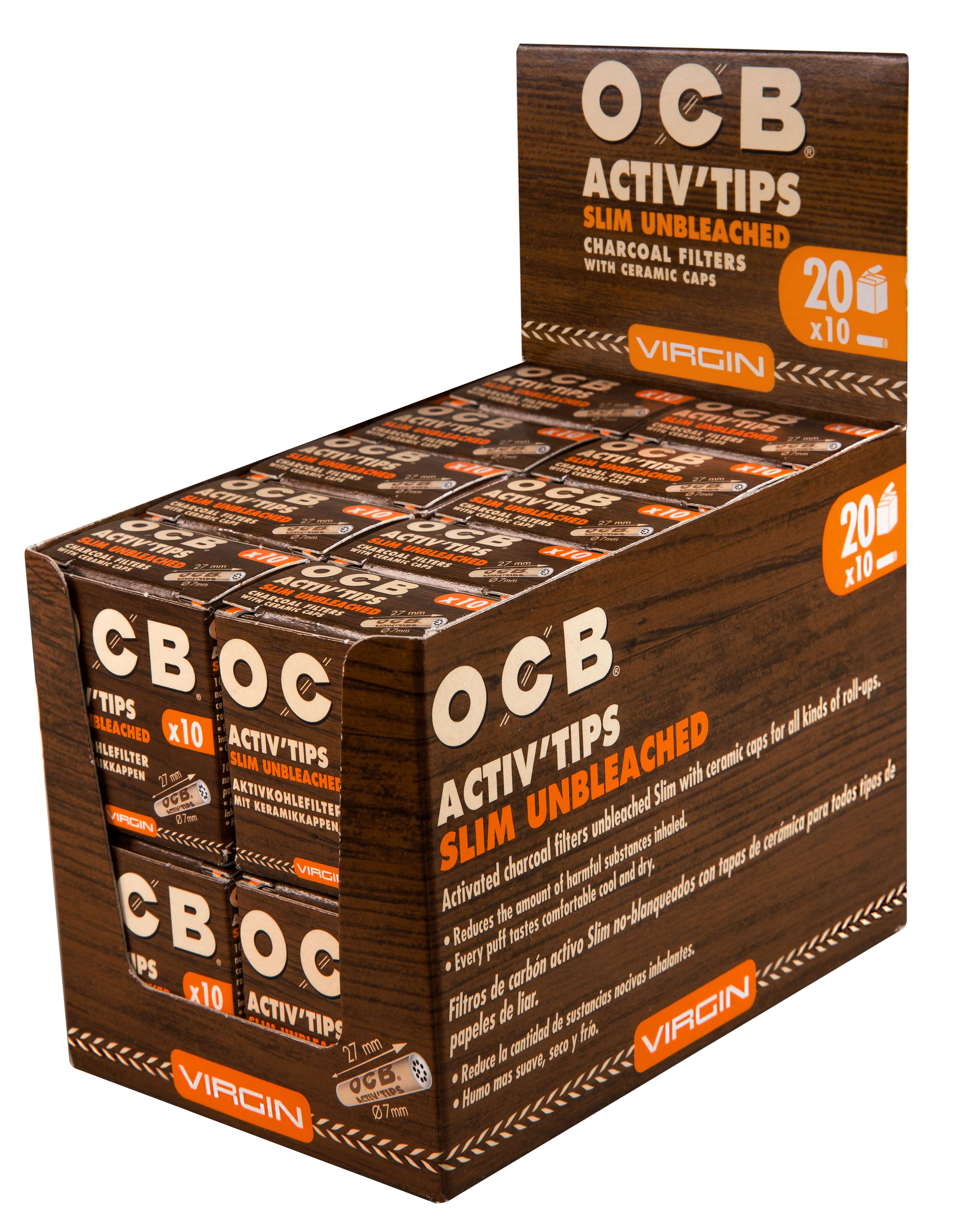 OCB - Filter Slim Activ Tips Unbleached - Braun 7mm à 10 Stück