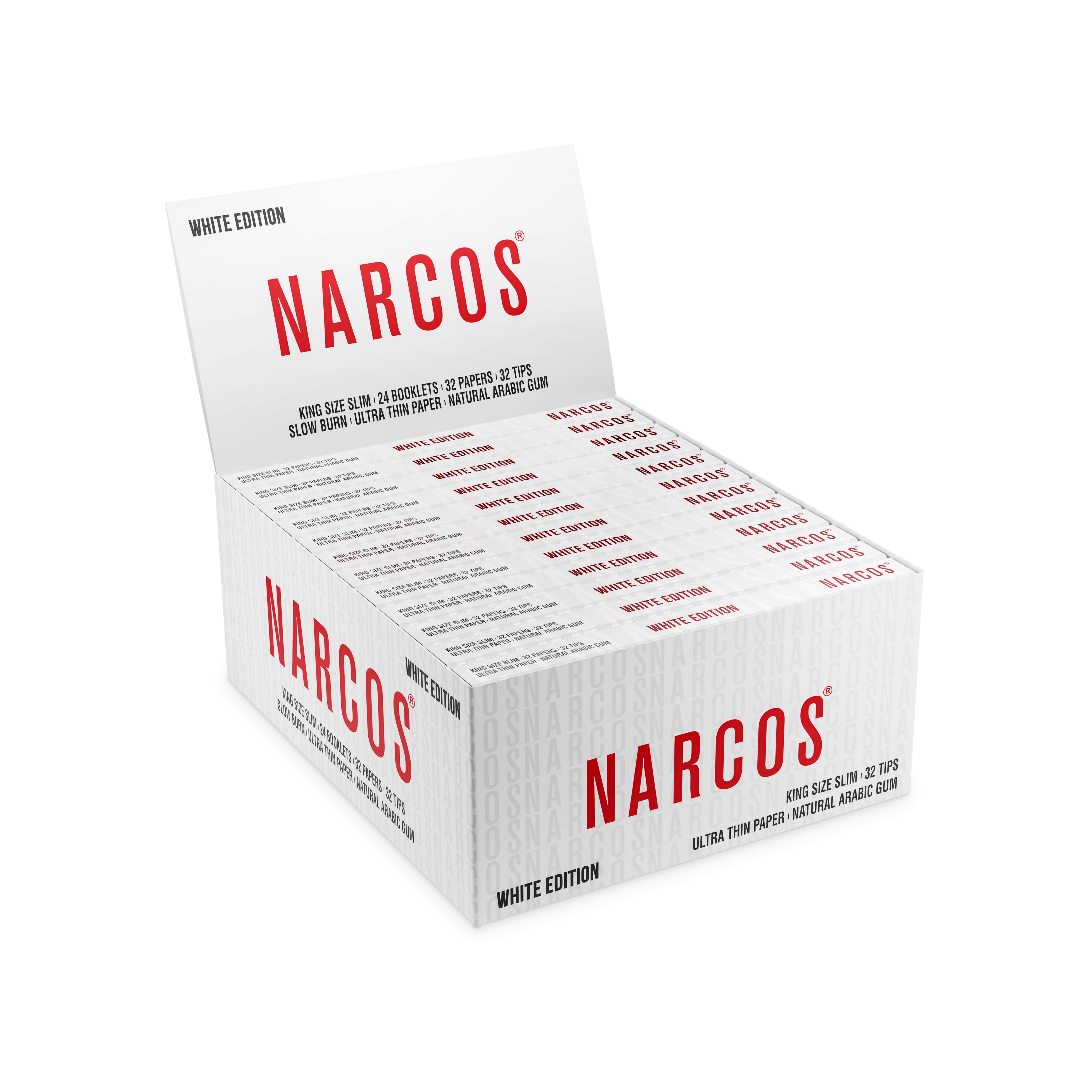 Narcos - Kingsize Slim - mit Tips 32 Hefte à 32 Blatt - White Edition 4961