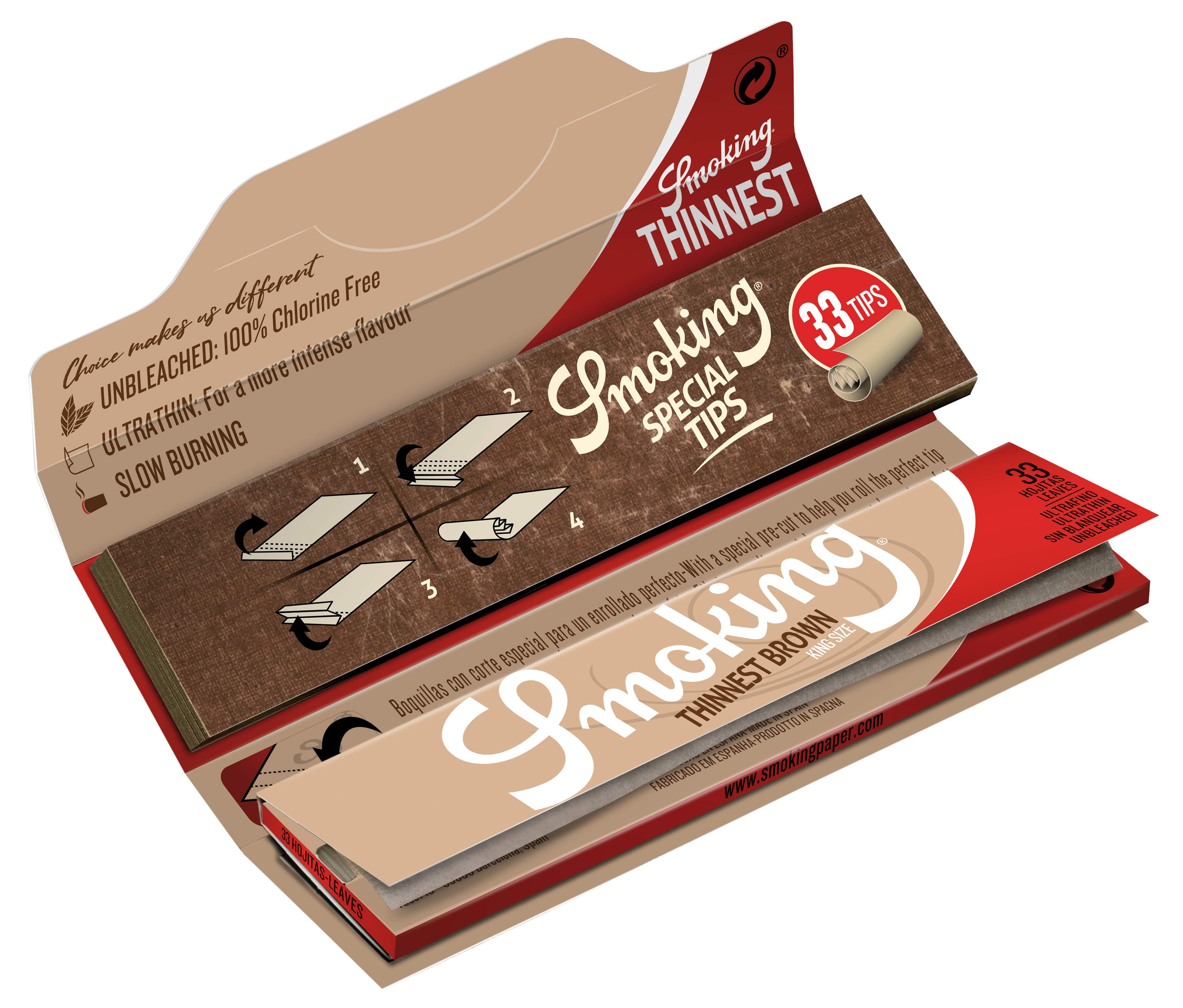 Smoking - King Size - Thinnest Brown 50 Hefte à 33 Blatt + Tips