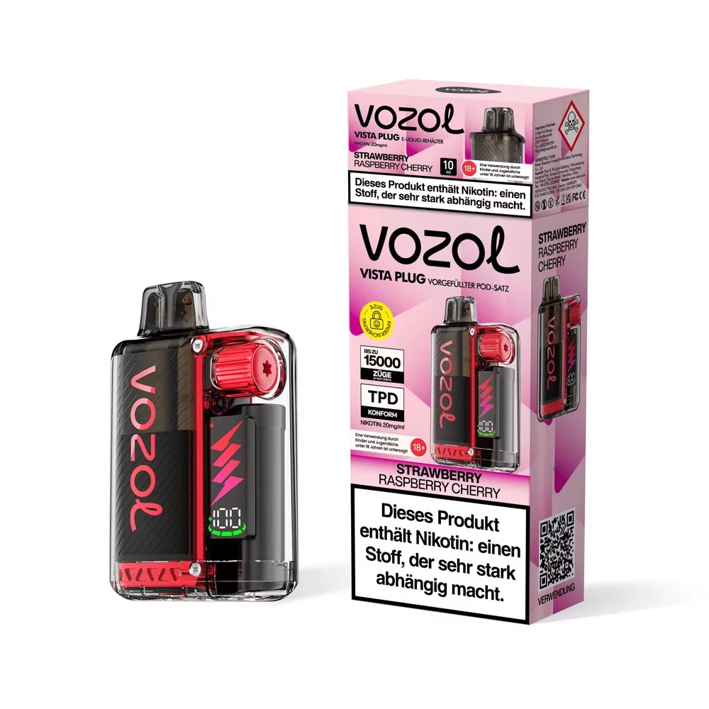 Vozol Vista Plug - E-Shisha - 15K Züge - Strawberry Raspberry Cherry