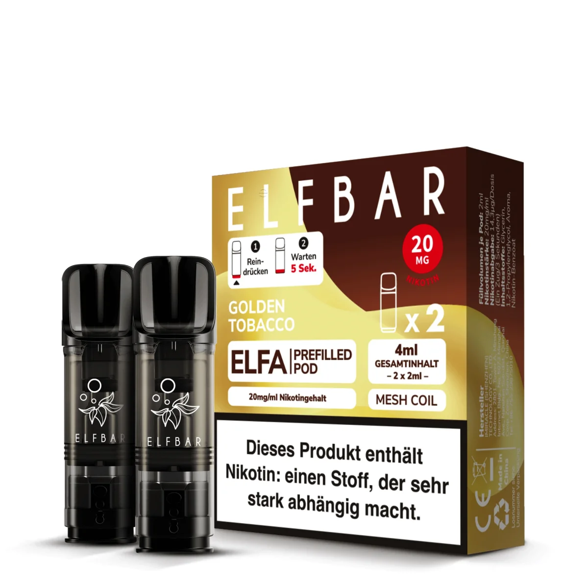 Elfbar - Elfa Prefilled Pod 2x2ml - Golden Tobacco