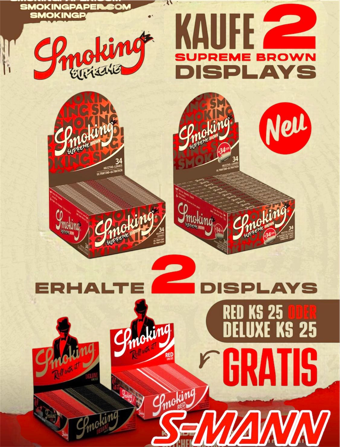 Smoking Supreme Brown – Aktion 2+2 GRATIS (Display)