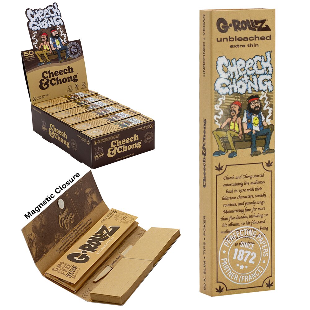 G-Rollz -  "Cheech & Chong in da Chair" Unbleached KS Slim Papers + Tips  - CC30G-DIS